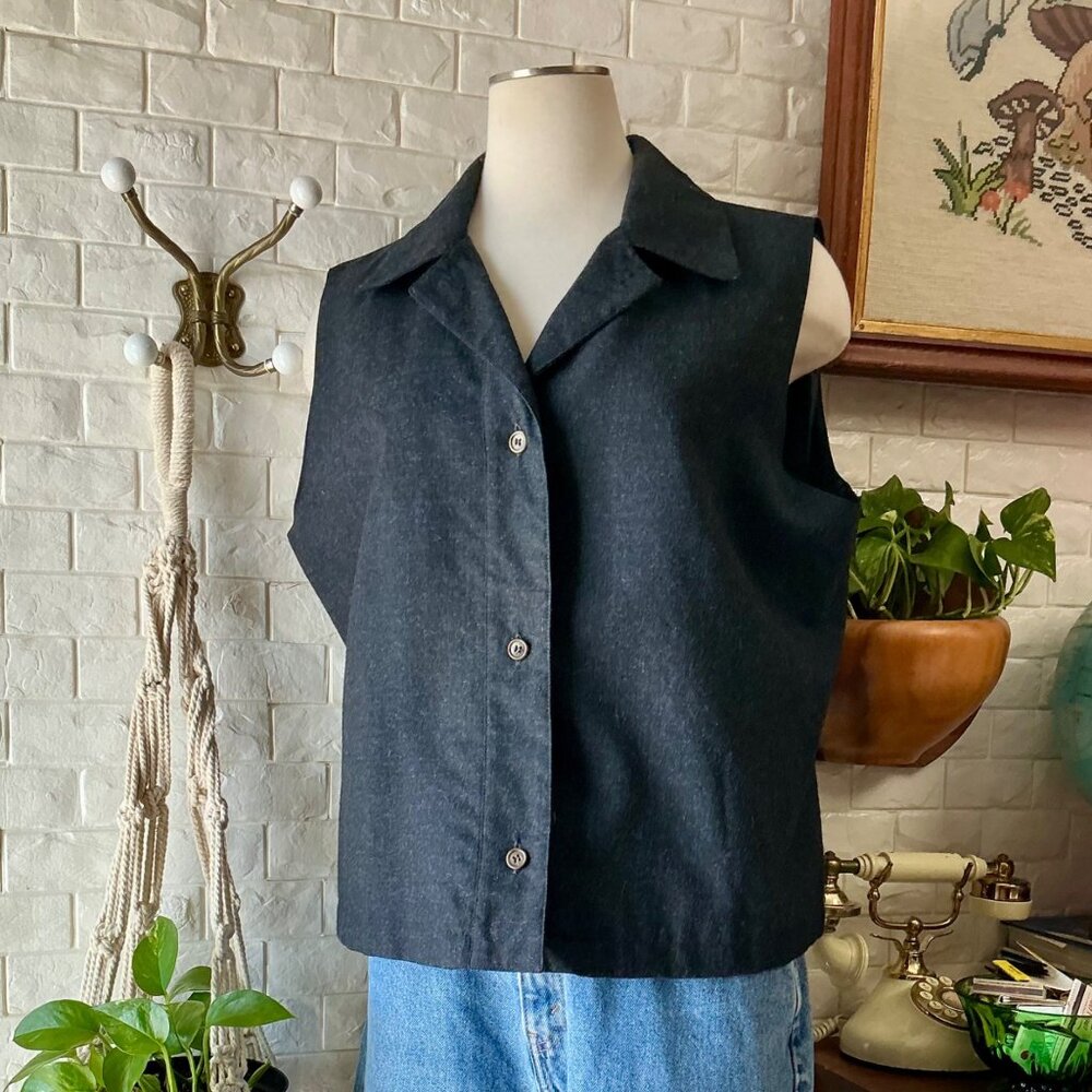 Vintage 1990s Minimalist Chic Morton Bernarnd 100% Wool Cropped Vest Size 16 - Picture 5 of 8